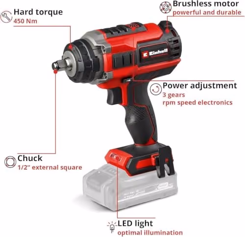 Einhell Professional IMPAXXO 18/450 Akku-Schlagschrauber in Rot und Schwarz, ohne Akku