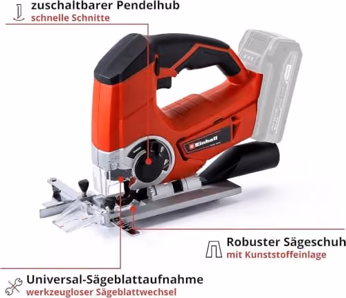 Einhell TE-JS 18/80 Li Akku-Stichsäge in Rot und Schwarz, ohne Akku
