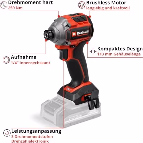 Einhell Professional TP-CI 18/250-C Li BL Akku-Schlagschrauber in Rot und Schwarz, ohne Akku