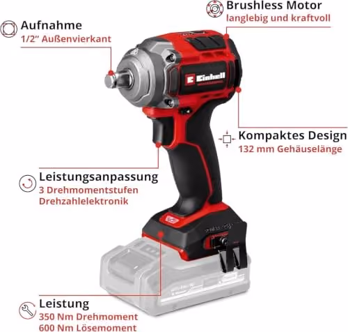 Einhell Professional TP-CW 18/350-C Li BL Akku-Schlagschrauber in Rot und Schwarz, ohne Akku